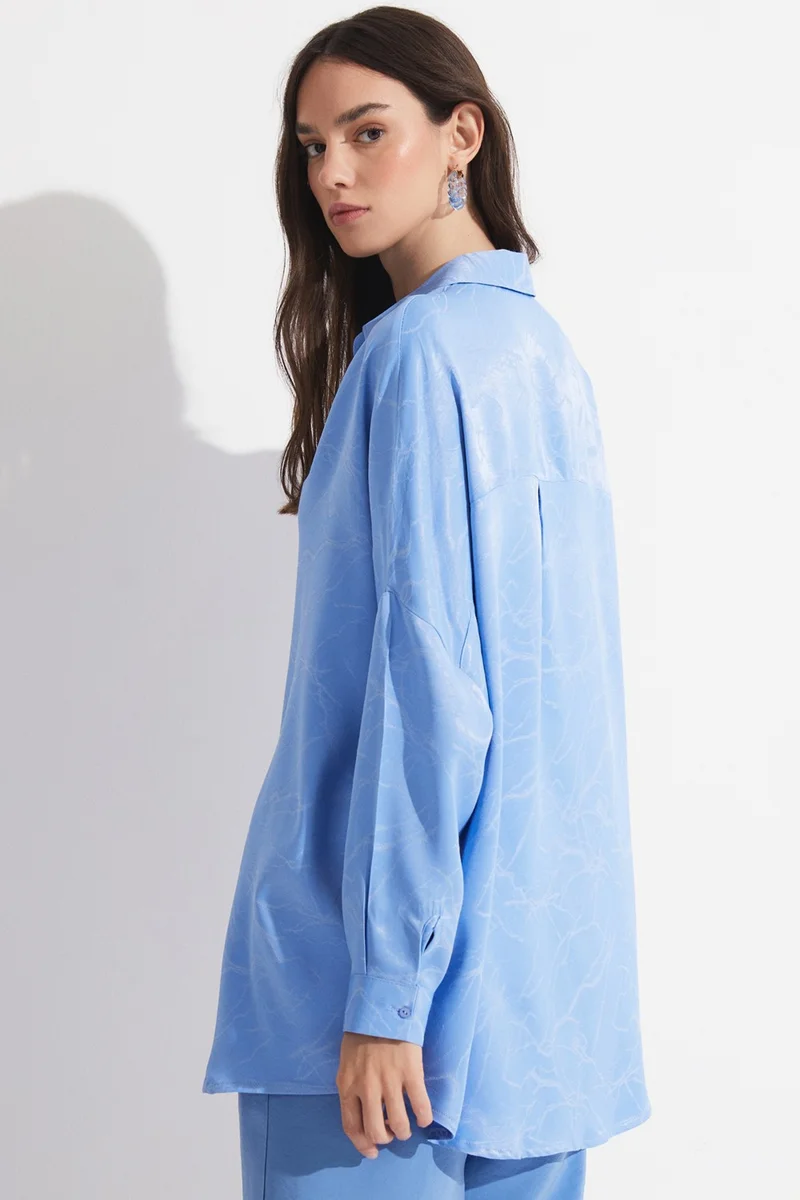 JUNE Women's Exclusive Boyfriend/Wide Pattern 100% Viscose Self-Patterned Woven Shirt