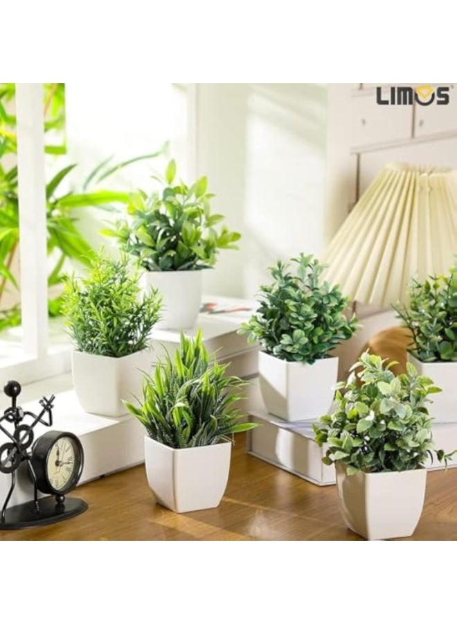 Arabest عبوة من 6 نباتات صناعية صغيرة في أصص، خضرة مختلطة بلاستيكية واقعية لتزيين المنزل، نباتات مزيفة صغيرة داخلية وخارجية للمكتب، الرف، الشرفة (أخضر، 15 سم) - Image 4