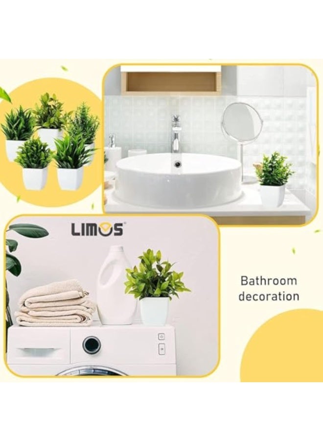 Arabest عبوة من 6 نباتات صناعية صغيرة في أصص، خضرة مختلطة بلاستيكية واقعية لتزيين المنزل، نباتات مزيفة صغيرة داخلية وخارجية للمكتب، الرف، الشرفة (أخضر، 15 سم) - Image 2