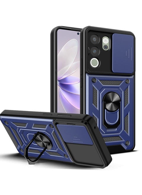 VIVO V30 Lite 5G Case, Slide Camera Lens Cover + 360°Rotating Kickstand Ring + Support Magnetic Car Mount Shockproof Mobile Phone Case