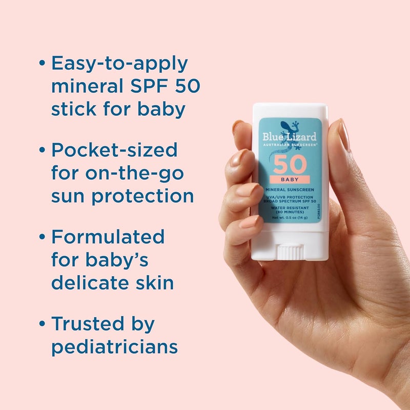 BLUE LIZARD BABY Mineral Sunscreen Stick with Zinc Oxide, SPF 50+, Water Resistant, UVA/UVB Protection - Easy to apply, Fragrance Free, .5 oz - Image 2