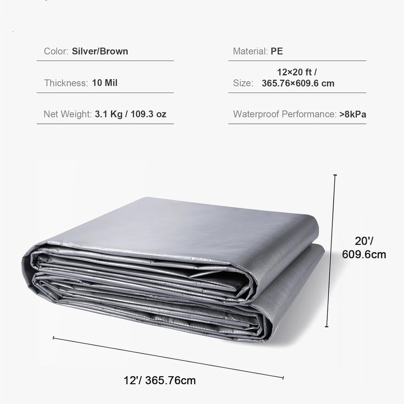 Heavy Duty Tarp Thick Waterproof Proof Plastic Tarps Cover Multi-Purpose Outdoor Tarpaulin for Truck for Waterproofing(12x20ft) - Image 2