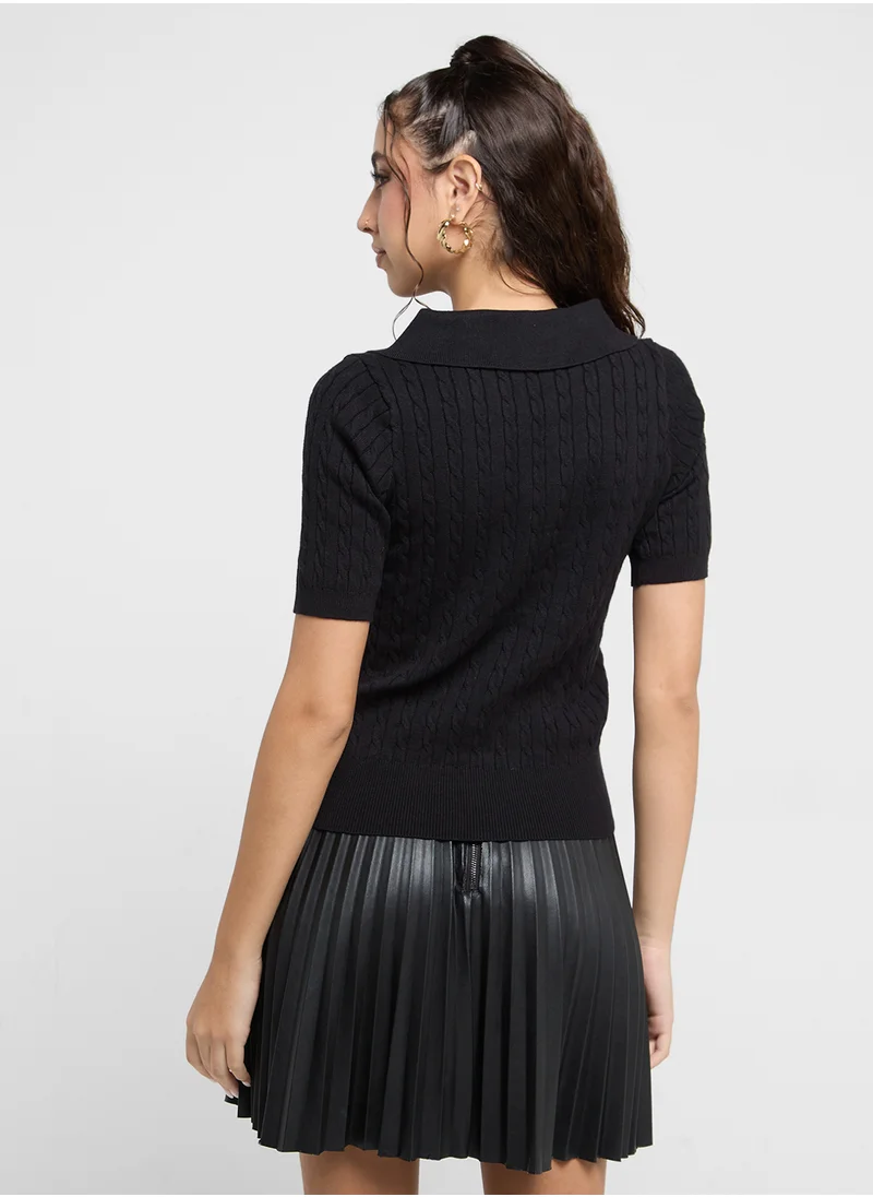 Ginger Polo Neck Cable Knit Sweater