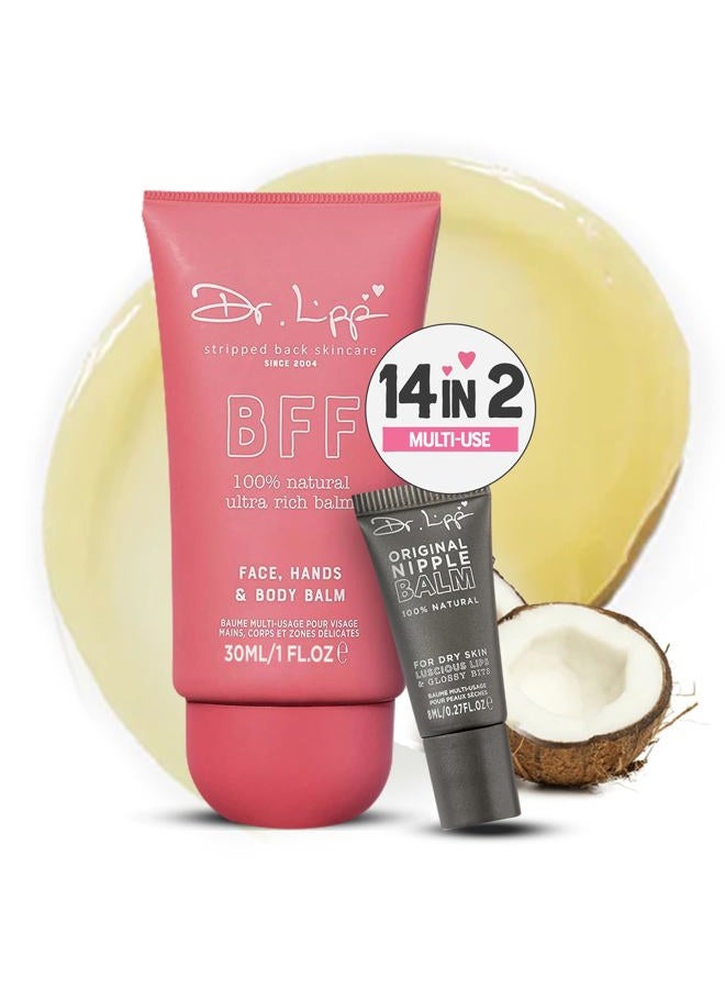 DR. LIPP Dry Skin Heroes [BFF ultra rich Balm 30ml & Original Nipple Balm 8ml] – 14-in-TWO Multi-Use Balms for Lips, Nipples & More – 100% Natural Coconut Oil & Lanolin – Fragrance & Cruelty Free - Image 1