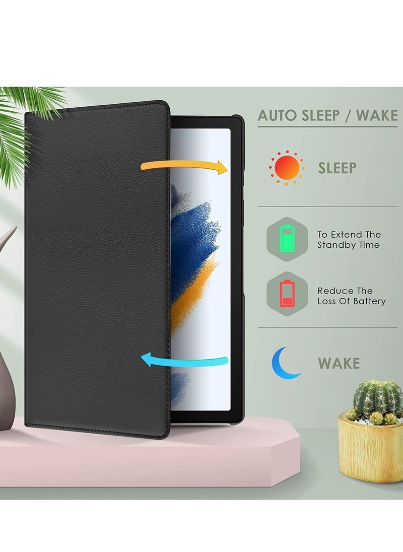 Case Compatible with Galaxy Tab A8 10.5" Case (SM-X200/X205/X207), Galaxy Tab A8 Case 10.5 inch,Auto Sleep/Wake 360° Rotating Stand Folio Leather Case for Tab A8 2022 (Black)