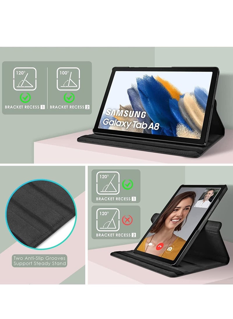 Case Compatible with Galaxy Tab A8 10.5" Case (SM-X200/X205/X207), Galaxy Tab A8 Case 10.5 inch,Auto Sleep/Wake 360° Rotating Stand Folio Leather Case for Tab A8 2022 (Black)