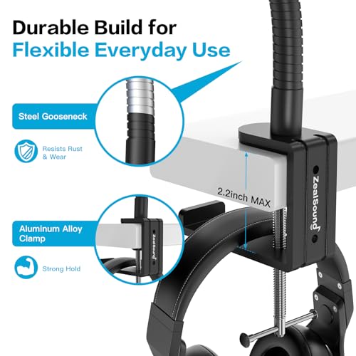 zealsound Microphone Stand for Table, 19-Inch Universal Adjustable Gooseneck Arm, Includes 3/8" to 5/8" Adapter and Mic Clip Holder, Microphone Stand for Studio,Singing,Gaming, Recording - Image 5