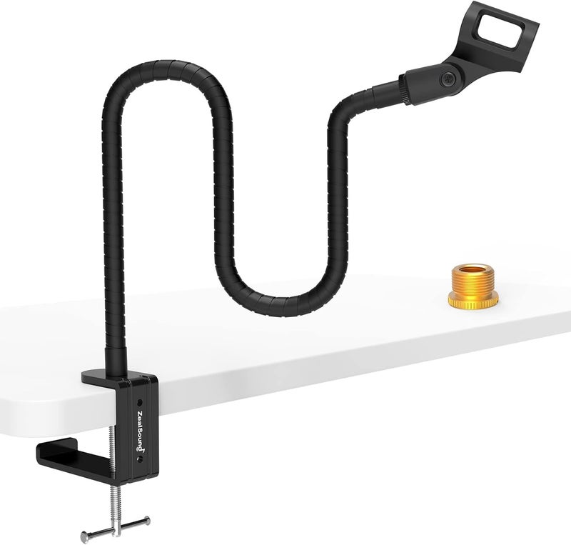 zealsound Microphone Stand for Table, 19-Inch Universal Adjustable Gooseneck Arm, Includes 3/8" to 5/8" Adapter and Mic Clip Holder, Microphone Stand for Studio,Singing,Gaming, Recording - Image 1