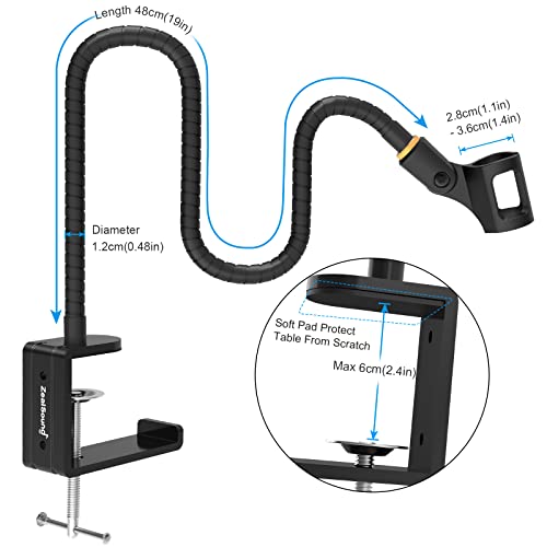 zealsound Microphone Stand for Table, 19-Inch Universal Adjustable Gooseneck Arm, Includes 3/8" to 5/8" Adapter and Mic Clip Holder, Microphone Stand for Studio,Singing,Gaming, Recording - Image 3