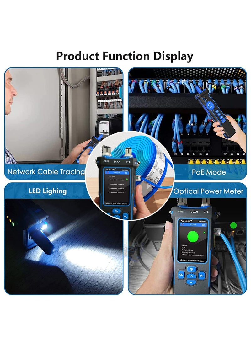 NOYAFA - NF-8508 Network Cable Tester with Optical Power Meter VFL/CAT5/CAT6/RJ11 Cable Toner Ethernet Cable Tester, Length Measurement, RJ45 Network Tester for Telephone, PoE Tester Wire Tracer Fiber Tester - Image 1