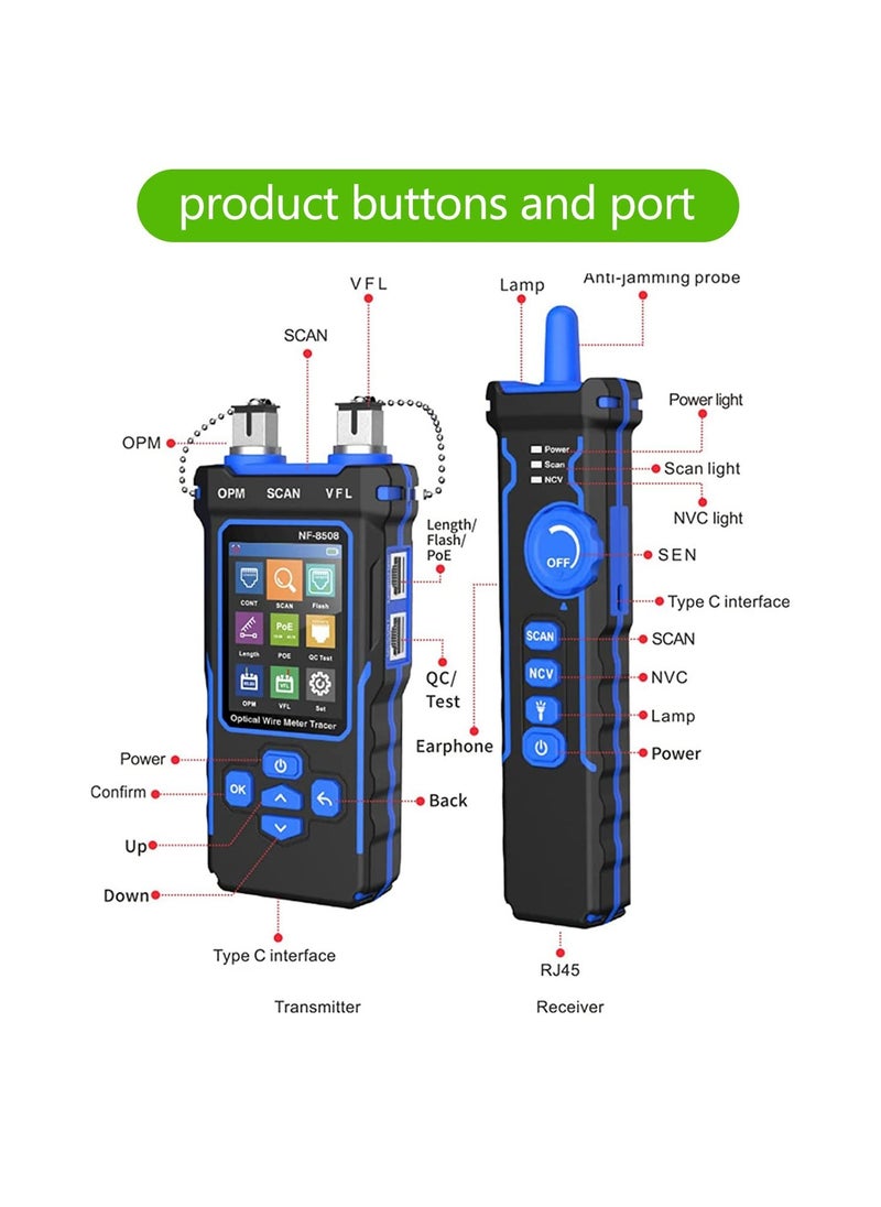 NOYAFA - NF-8508 Network Cable Tester with Optical Power Meter VFL/CAT5/CAT6/RJ11 Cable Toner Ethernet Cable Tester, Length Measurement, RJ45 Network Tester for Telephone, PoE Tester Wire Tracer Fiber Tester - Image 1