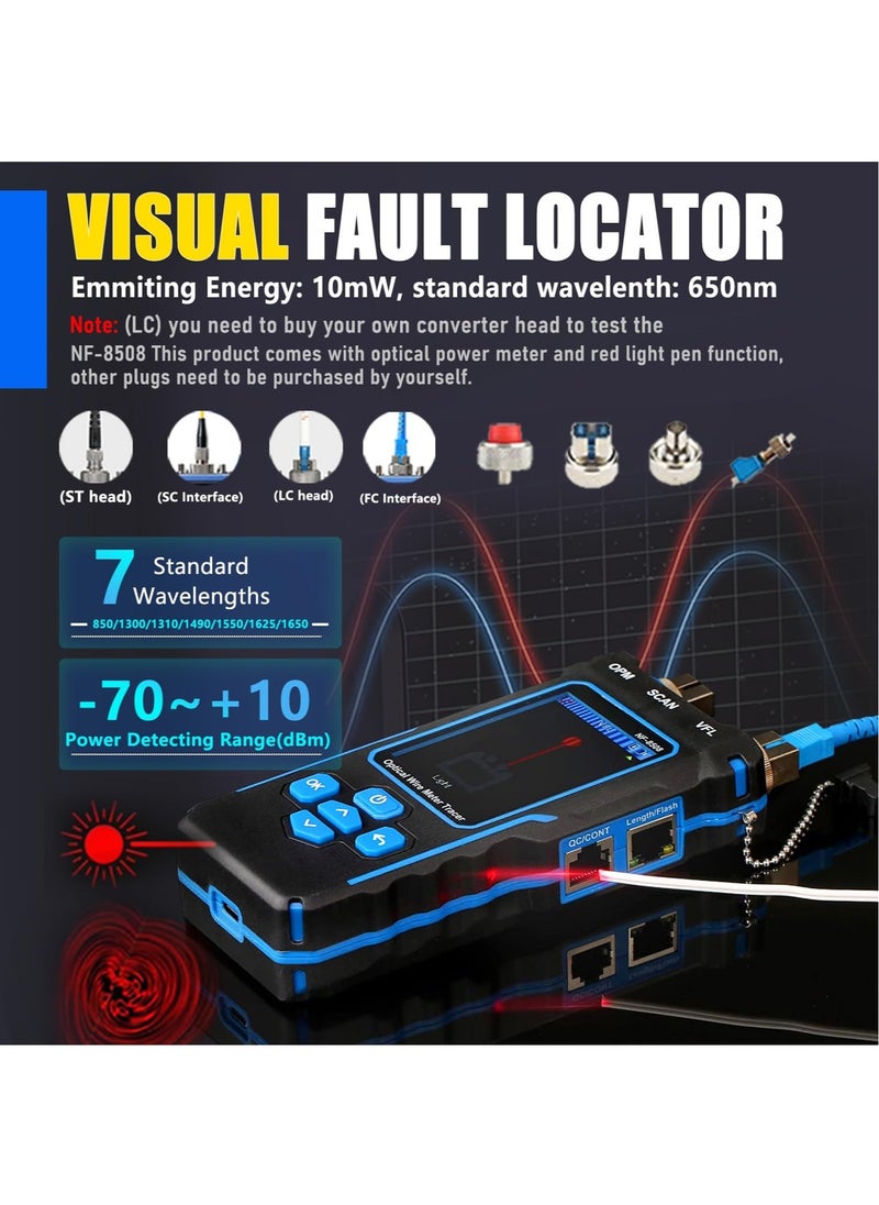NOYAFA NF-8508 Network Cable Tester with Optical Power Meter VFL/CAT5/CAT6/RJ11 Cable Toner Ethernet Cable Tester, Length Measurement, RJ45 Network Tester for Telephone, PoE Tester Wire Tracer Fiber Tester  - Image 4