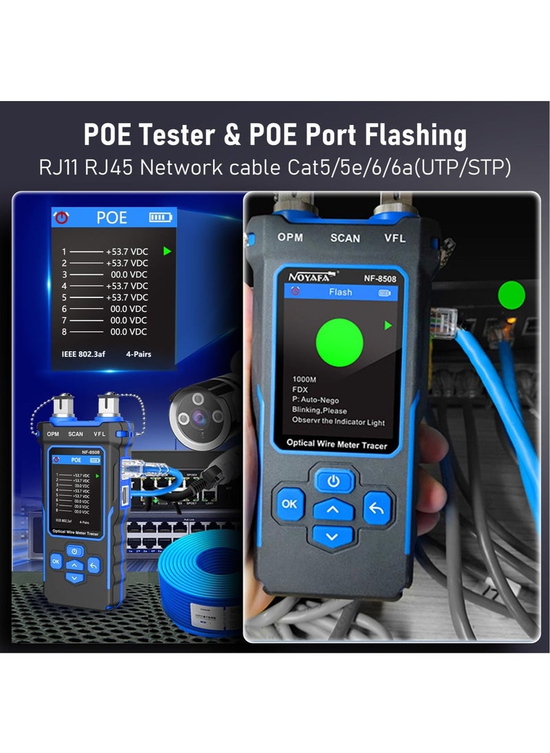 NOYAFA - NF-8508 Network Cable Tester with Optical Power Meter VFL/CAT5/CAT6/RJ11 Cable Toner Ethernet Cable Tester, Length Measurement, RJ45 Network Tester for Telephone, PoE Tester Wire Tracer Fiber Tester - Image 1