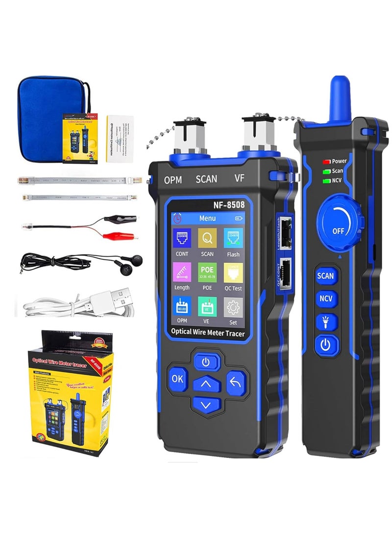 NOYAFA NF-8508 Network Cable Tester with Optical Power Meter VFL,RJ11 RJ45/PoE Tester/CAT5 CAT6/length Measurement,Telephone line Trace Meter with Headset, Network Tools with Type-C Charging,200M Length Test - Image 1