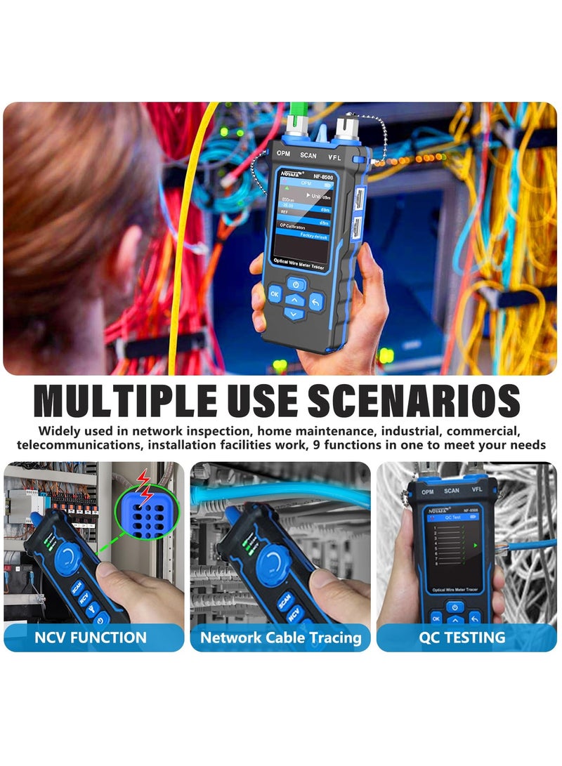 NOYAFA NF-8508 Network Cable Tester with Optical Power Meter VFL,RJ11 RJ45/PoE Tester/CAT5 CAT6/length Measurement,Telephone line Trace Meter with Headset, Network Tools with Type-C Charging,200M Length Test - Image 3