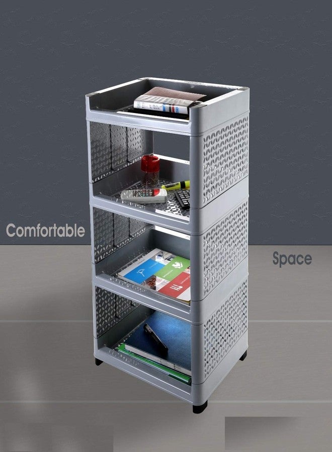 Foliam Plastic Storage Rack Space Saving Portable Plastic Organizer Shelf Holder for Kitchen Living Bed and Bathroom - 4 Tier, Multicolour - Image 3