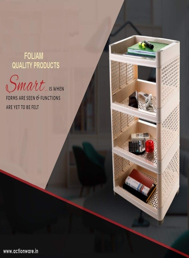 Foliam Plastic Storage Rack Space Saving Portable Plastic Organizer Shelf Holder for Kitchen Living Bed and Bathroom - 4 Tier, Multicolour - Image 2