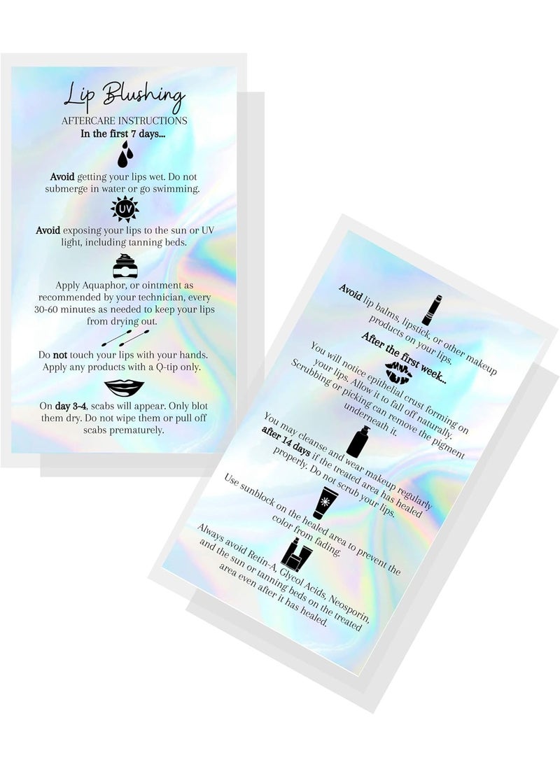 Boutique Marketing LLC Lip Blush Aftercare Instructions Card  50 Pack  2x35 inches Business Card Size  Lip Glow Lip Blush PMU Lip Tint Lip Tattoo  Holographic Design 