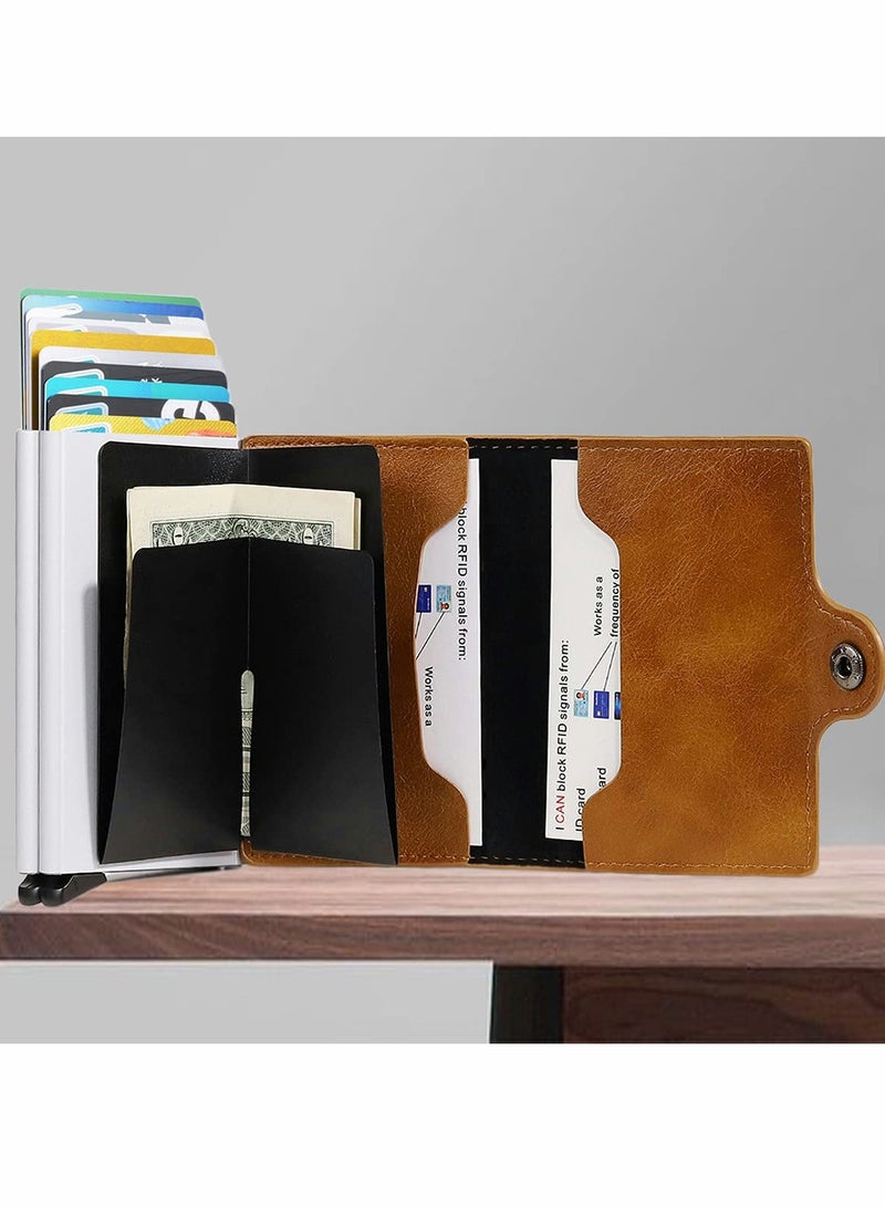 Excefore Wallet for Men Credit Card Holder, Automatic Pop Up Wallet with RFID, Leather Slim Card Case Front Pocket Anti-theft Travel Thin Wallets, Metal Money Organizers for Women Up to Holds 14 cards+ Cash - Image 4