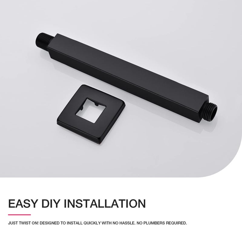 TRUSTMI Matte Black Shower Arm with Flange Ceiling Mounted 8 Inch Square Extension Pipe for Overhead Rainfall Shower Head, Stainless Steel - Image 5