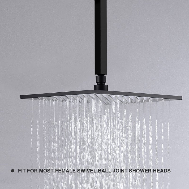 TRUSTMI Matte Black Shower Arm with Flange Ceiling Mounted 8 Inch Square Extension Pipe for Overhead Rainfall Shower Head, Stainless Steel - Image 3