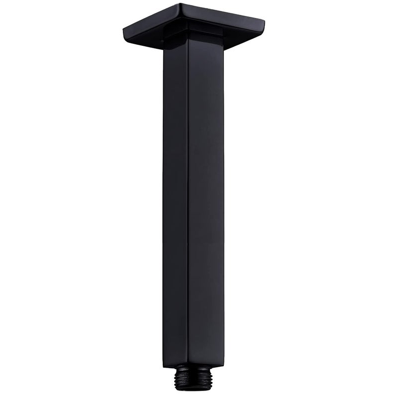 TRUSTMI Matte Black Shower Arm with Flange Ceiling Mounted 8 Inch Square Extension Pipe for Overhead Rainfall Shower Head, Stainless Steel - Image 1