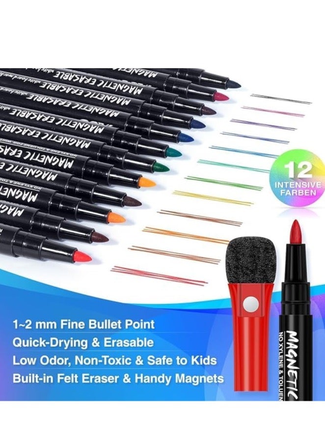 FengSVMA Magnetic Dry Erase Markers Fine: 12 Colors Erasable Whiteboard Markers Fine Point with Eraser Cap, Low Odor White Board Dry Erase Pens Fine Tip for Kids & Teachers, Home, Office and School  - Image 5
