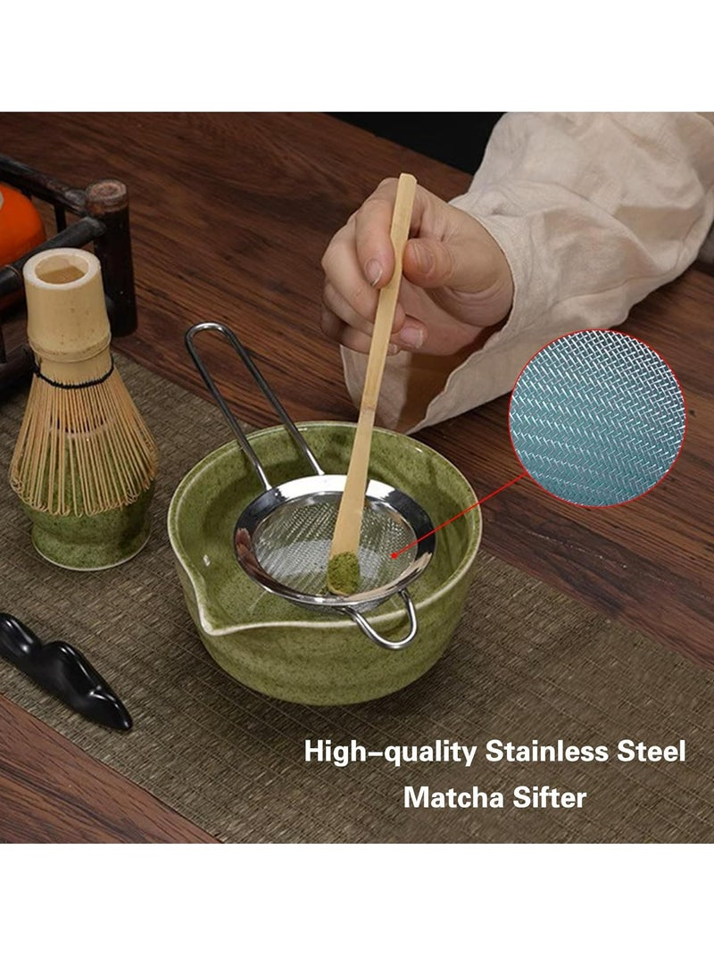 Joyelink Matcha Whisk Set, Matcha Bowl with Spout, Matcha Whisk and Holder, Bamboo Matcha Spatula and Stainless Steel Strainer, Japanese Matcha Set 7 Pieces, Speckled Green Matcha Set（Matcha Green） - Image 4