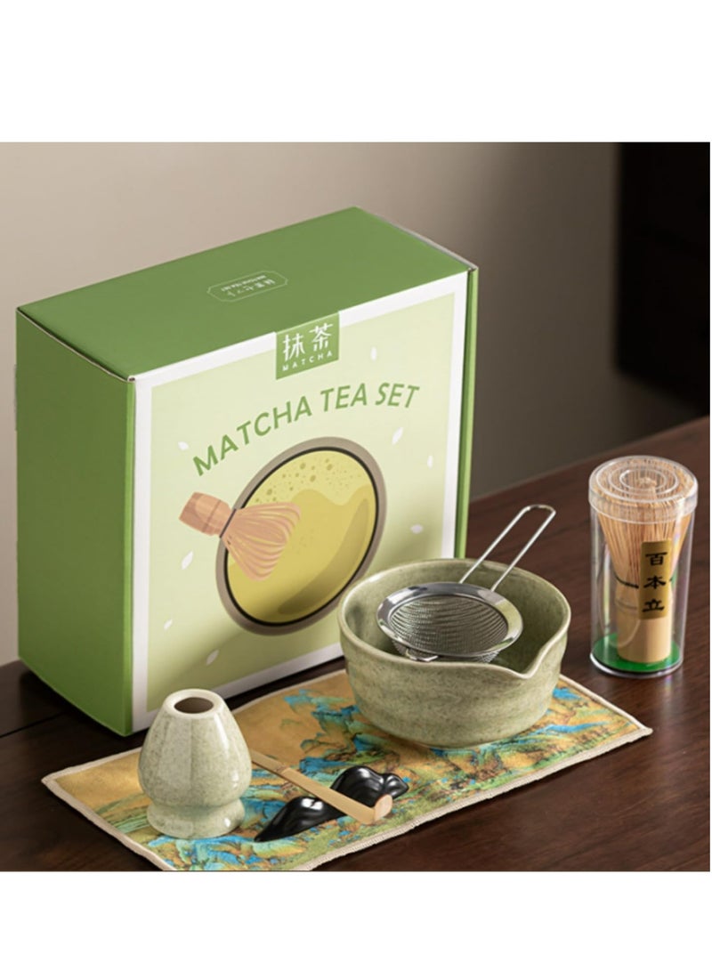 Joyelink Matcha Whisk Set, Matcha Bowl with Spout, Matcha Whisk and Holder, Bamboo Matcha Spatula and Stainless Steel Strainer, Japanese Matcha Set 7 Pieces, Speckled Green Matcha Set（Matcha Green） - Image 1