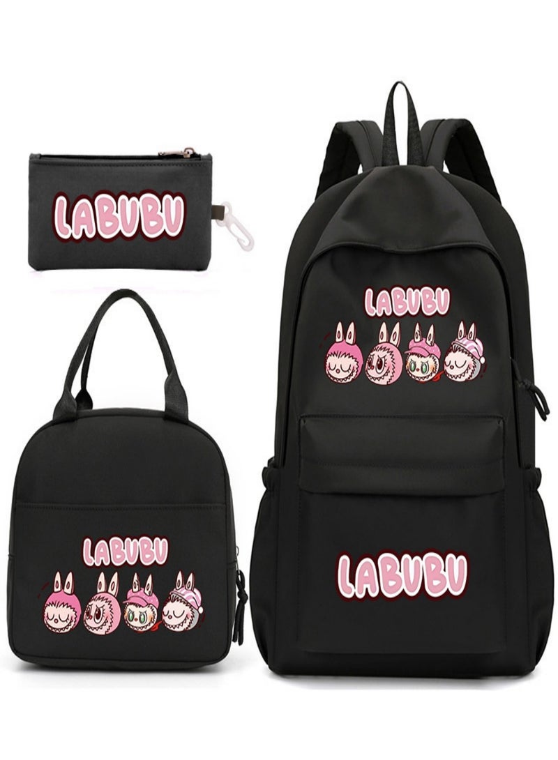 Labubu Children Backpack Schoolbag Teen Student School Book bag with Lunch Box Pen Case 3 in 1 for Kids