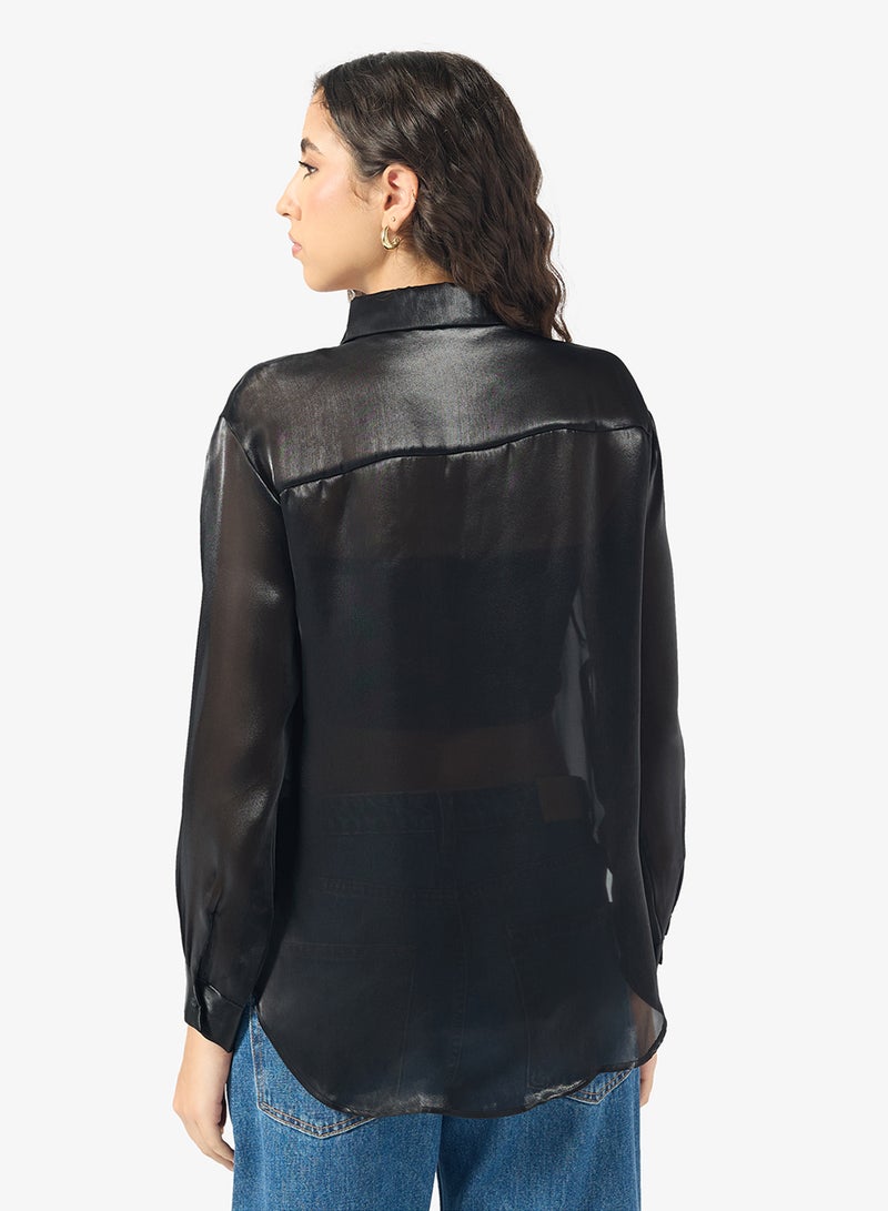 ONLY Mesh Detail Long Sleeve Shirt - Image 2