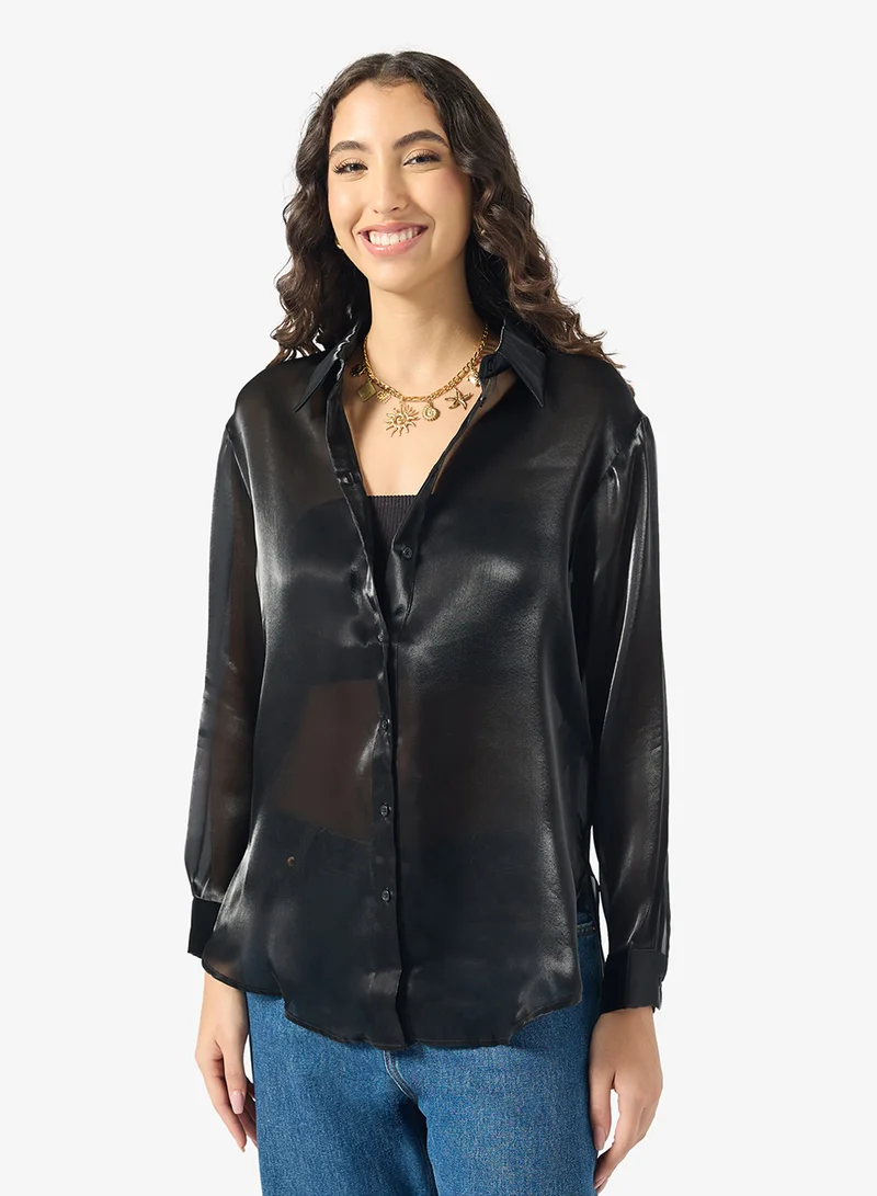 ONLY Mesh Detail Long Sleeve Shirt