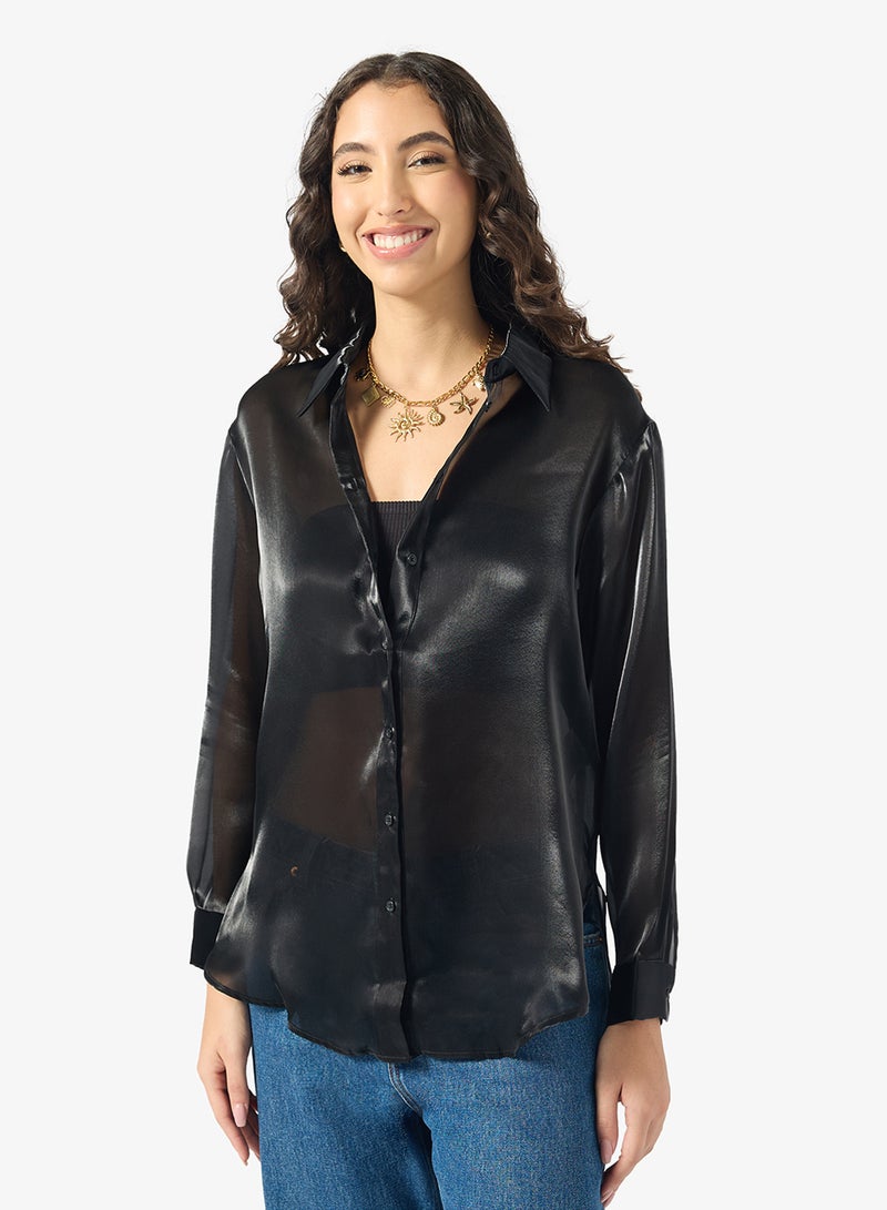 ONLY Mesh Detail Long Sleeve Shirt - Image 1