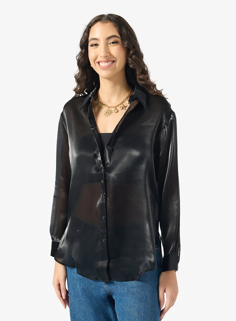 ONLY Mesh Detail Long Sleeve Shirt