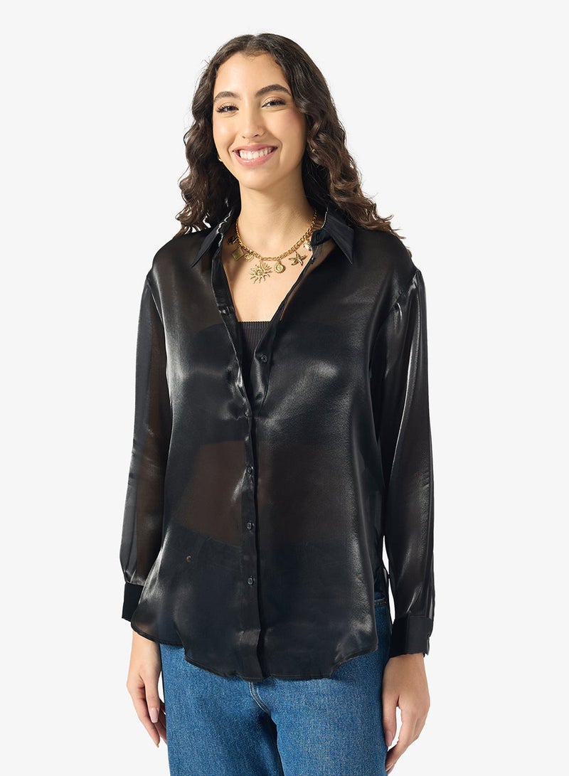 اونلي قميص بأكمام طويلة وتفاصيل شبكية - Image 1