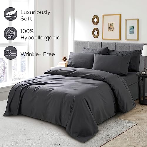 Mueller UltraTemp 6 PC Queen Sheet Set - Ultra-Soft Luxury Series, Cooling & Breathable Hotel Luxury Bed Sheets, Deep Pocket Wrinkle-Free Oeko-TEX, Dark Gray - Image 5