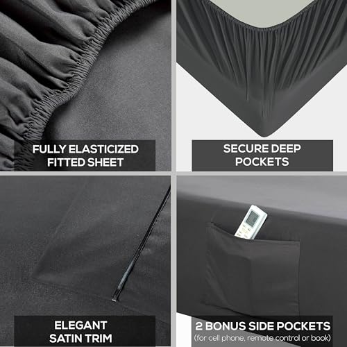 Mueller UltraTemp 6 PC Queen Sheet Set - Ultra-Soft Luxury Series, Cooling & Breathable Hotel Luxury Bed Sheets, Deep Pocket Wrinkle-Free Oeko-TEX, Dark Gray - Image 4