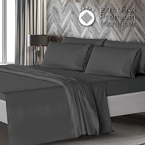 Mueller UltraTemp 6 PC Queen Sheet Set - Ultra-Soft Luxury Series, Cooling & Breathable Hotel Luxury Bed Sheets, Deep Pocket Wrinkle-Free Oeko-TEX, Dark Gray - Image 3