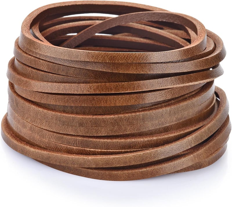 TeeLiy 3mm Flat Genuine Leather Cord, Genuine Full Grain Cowhide Leather Lace Braiding String Tan for Jewelry Making, DIY Craft (Oil Tan Yellow Brown_5Yards) - Image 1