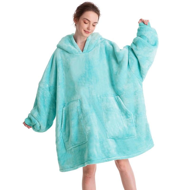 Aemicion Wearable Blanket Hoodie for AdultsThick Cozy Sherpa Oversized Sweatshirt Blanket as Gift for Women MenTeal