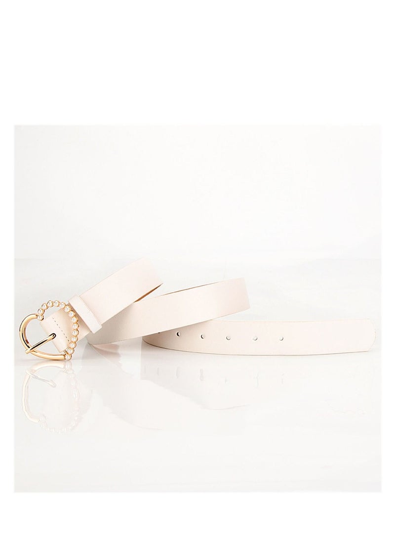 Loquat Sweet And Elegant Love Pearl Pin Button Ladies Belt 105cm Beige