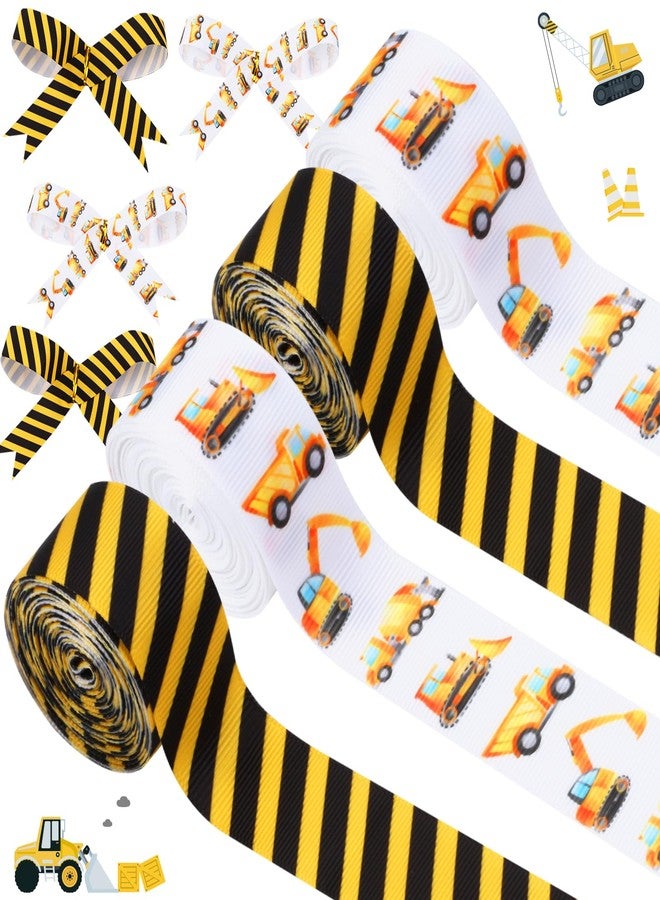 Cheerupp 4 Rolls Construction Truck Theme Ribbons, 20 Yards Craft Ribbons for Wreath Hair Bow Wrapping Gifts Packing, Car Grosgrain Ribbons Birthday Wedding Gender Reveal Party Accessory Decorations - Image 1