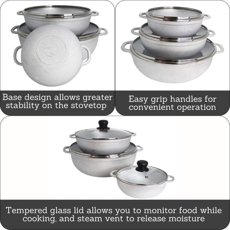 Imusa IMUSA 1.5/3.5/7.0qt Cast aluminum Caldero 3pc Set with Glass Lid - 18/24/30cm  - Image 2