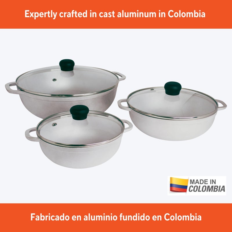Imusa IMUSA 1.5/3.5/7.0qt Cast aluminum Caldero 3pc Set with Glass Lid - 18/24/30cm  - Image 3