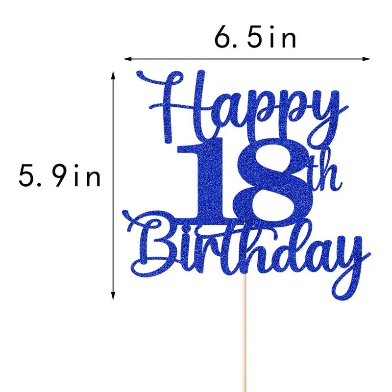 Kaoenla Glitter Happy 18th Birthday Cake Topper Hello 18 Cheers to 18 Years 18th Anniversary /18 years old birthday Party Decor (18th  blue) - Image 3