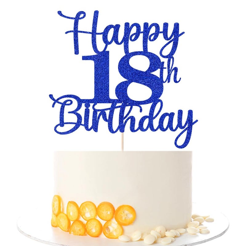 Kaoenla Glitter Happy 18th Birthday Cake Topper Hello 18 Cheers to 18 Years 18th Anniversary /18 years old birthday Party Decor (18th  blue) - Image 1