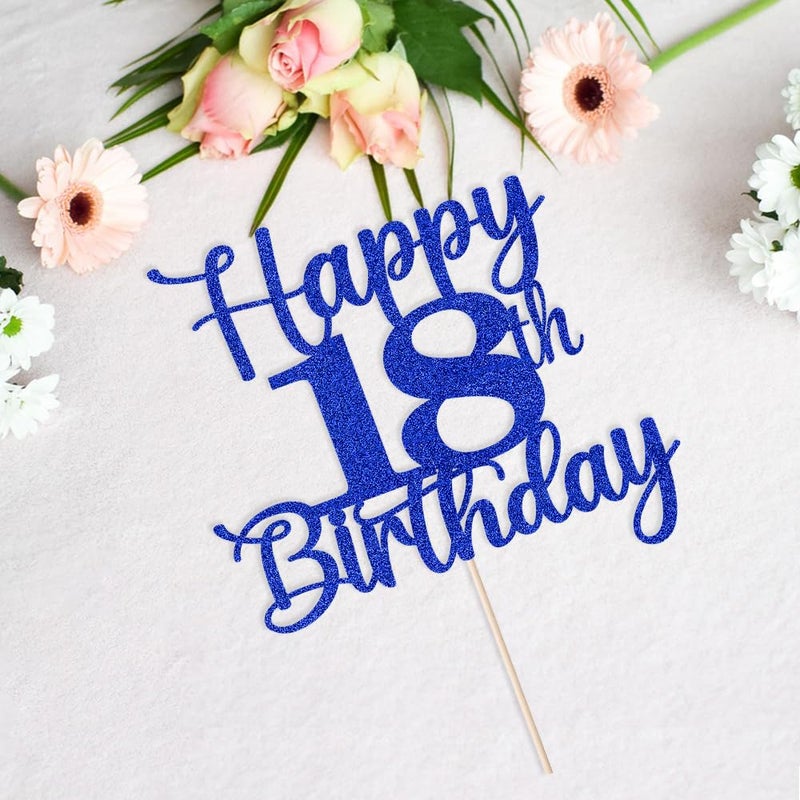 Kaoenla Glitter Happy 18th Birthday Cake Topper Hello 18 Cheers to 18 Years 18th Anniversary /18 years old birthday Party Decor (18th  blue) - Image 2
