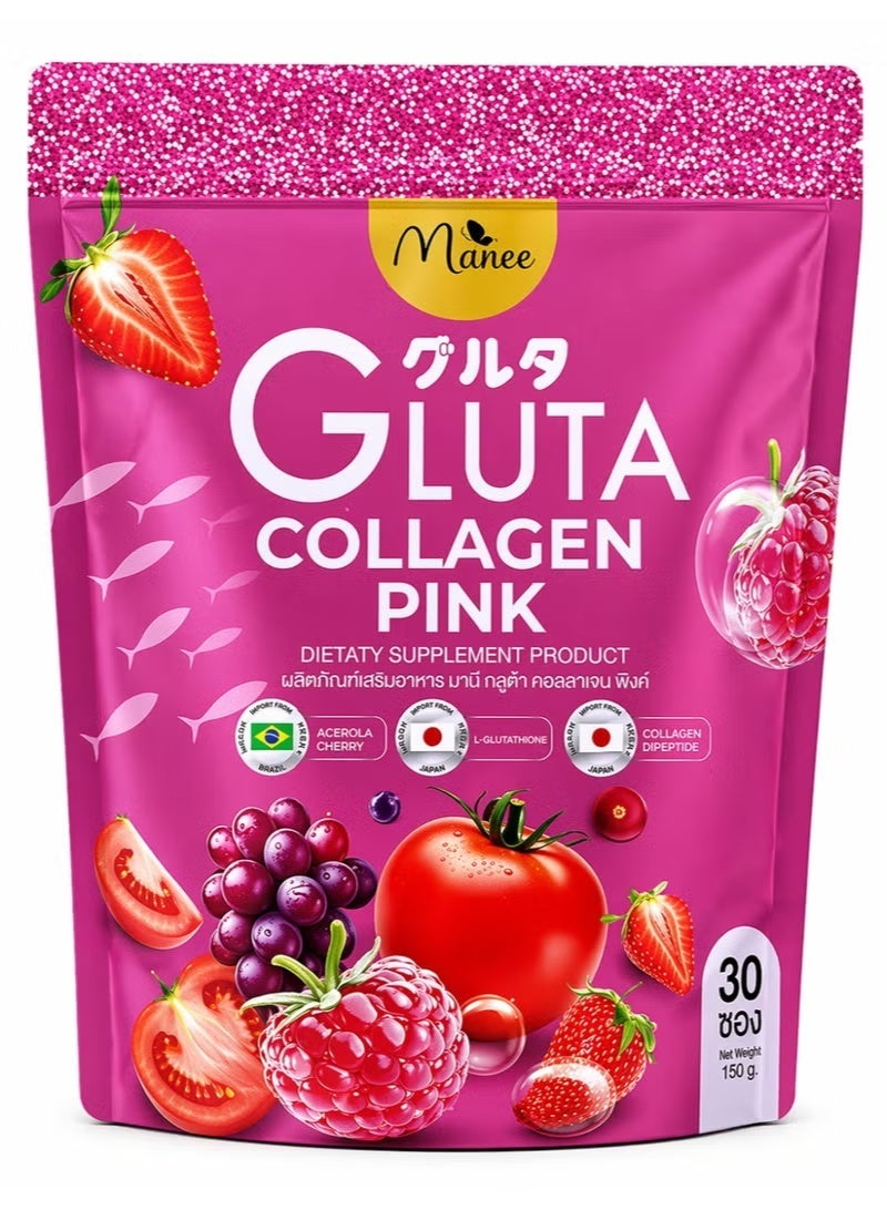 Manee Gluta Collagen Pink Dietary Supplement with L-Glutathione, Collagen Peptide & Acerola Cherry