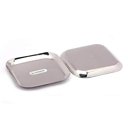 coconut Stainless Steel - Square Multipurpose Quarter Plates for Serving Snacks and Desserts | Ideal for Serving Breakfast | Quarter Side Plates | Set of 6 | 6 Inch - Image 2
