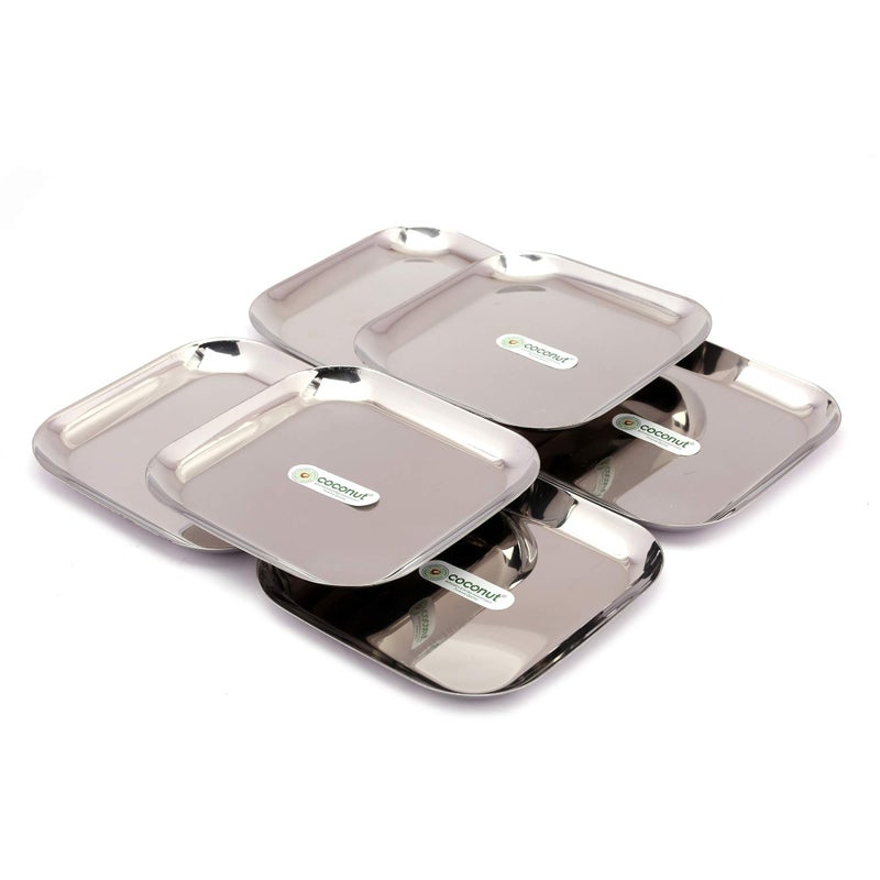 coconut Stainless Steel - Square Multipurpose Quarter Plates for Serving Snacks and Desserts | Ideal for Serving Breakfast | Quarter Side Plates | Set of 6 | 6 Inch - Image 4